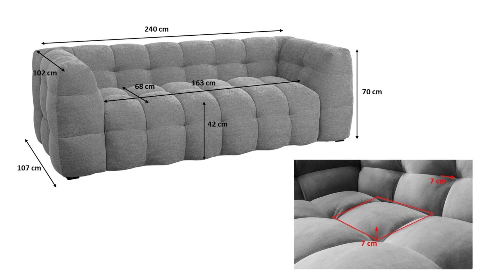 KARE Design Salamanca 3-Seat Sofa Gray 94.5 in.