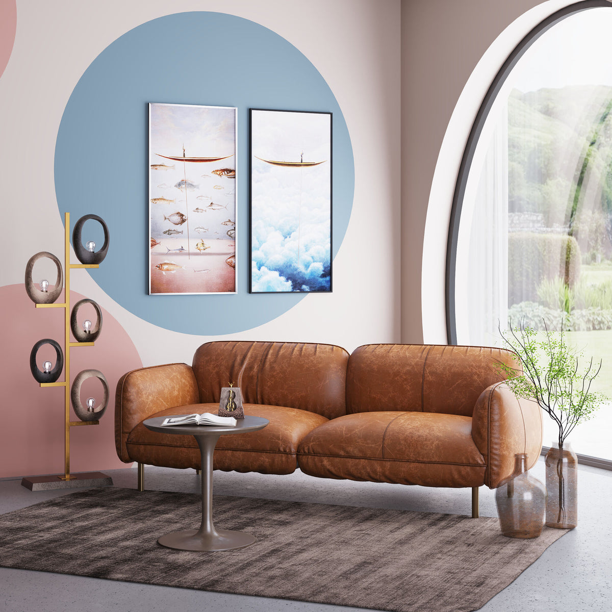 KARE Design Calgary Leather Sofa Brown 90.4 in.