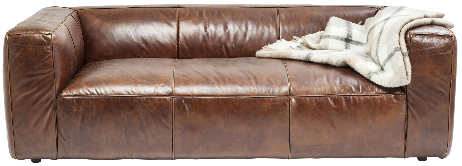 KARE Design Cubetto Three-Seat Sofa Leather Light Brown 86.6 in