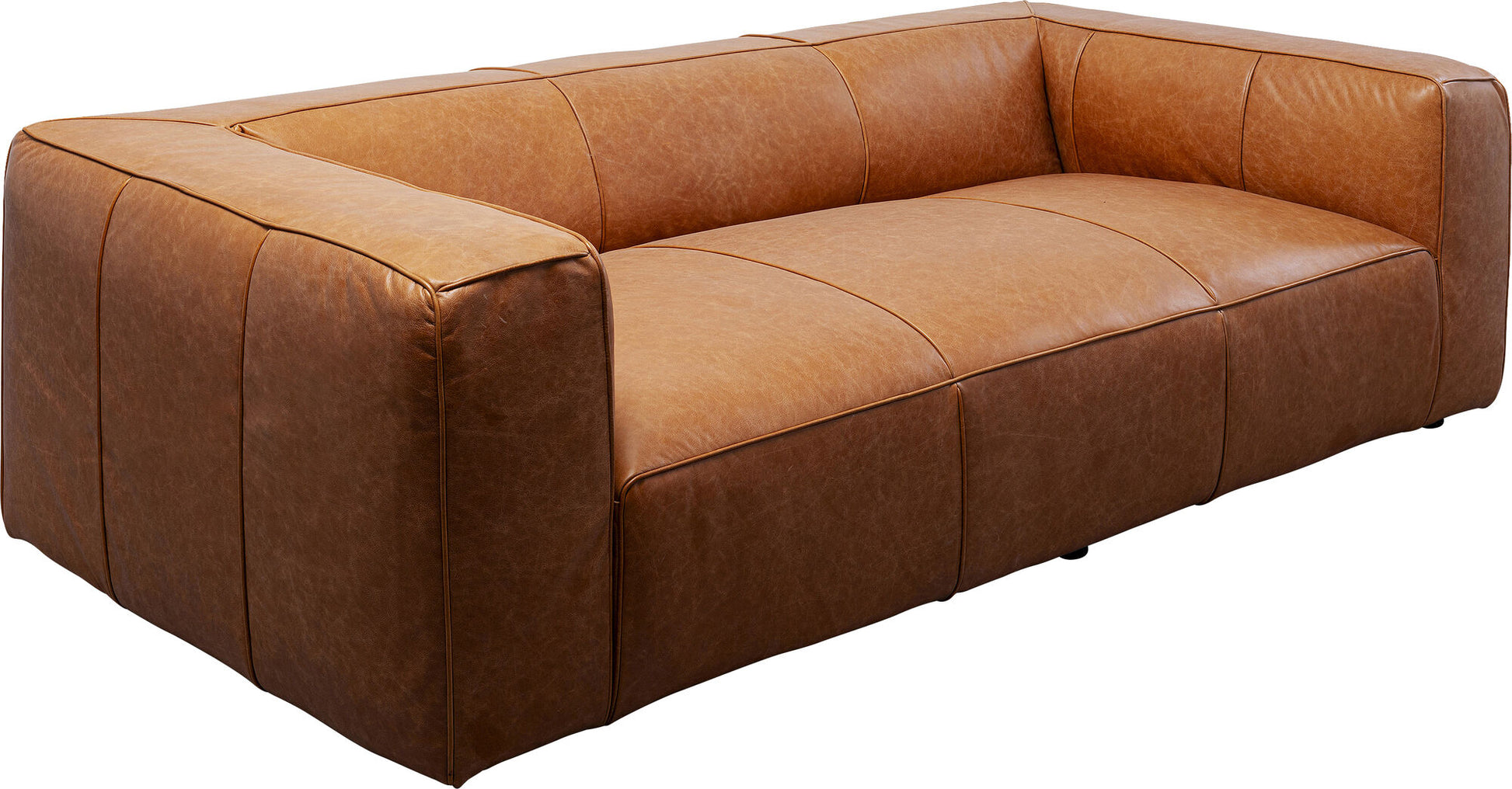 KARE Design Cubetto Three-Seat Sofa Leather Light Brown 86.6 in