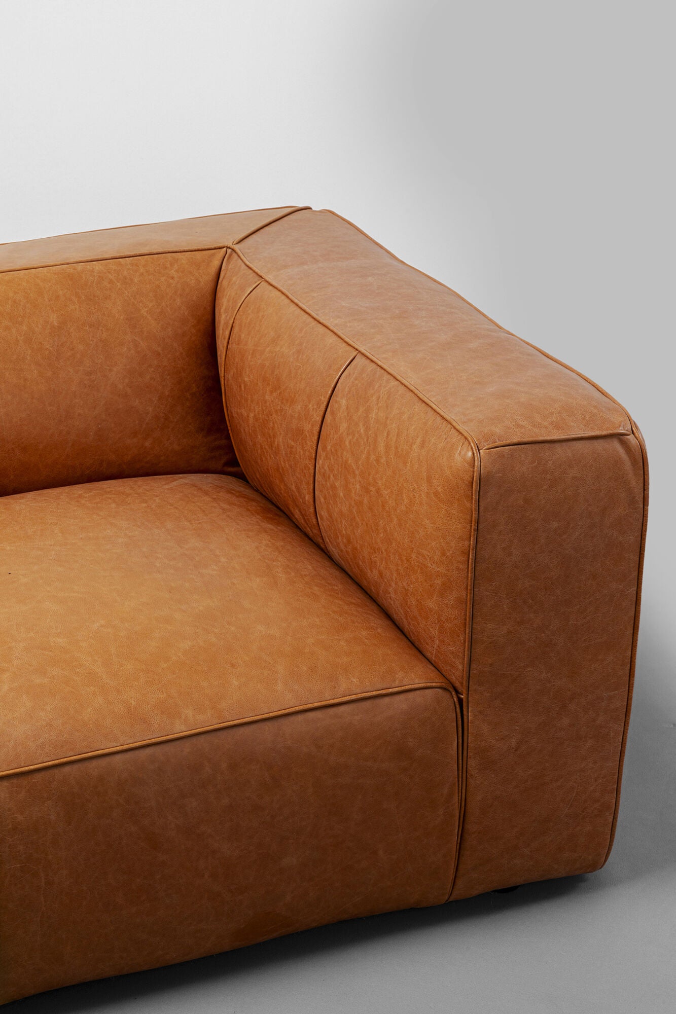 KARE Design Cubetto Three-Seat Sofa Leather Light Brown 86.6 in