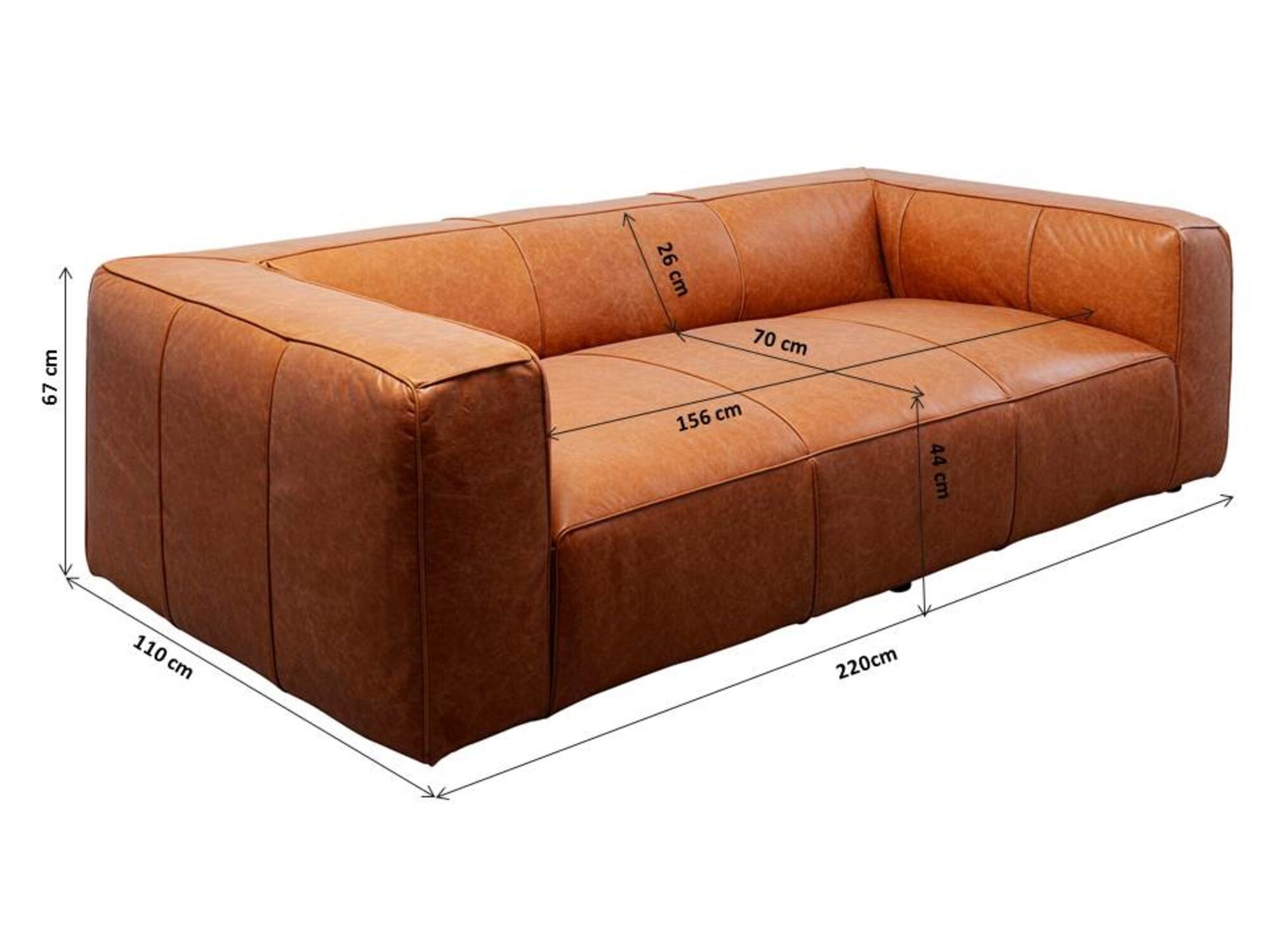 KARE Design Cubetto Three-Seat Sofa Leather Light Brown 86.6 in