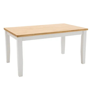 A rectangular dining table with a light natural wood top and white painted legs, shown against a plain white background.