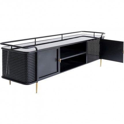 TV Board Fence Glass Steel Black