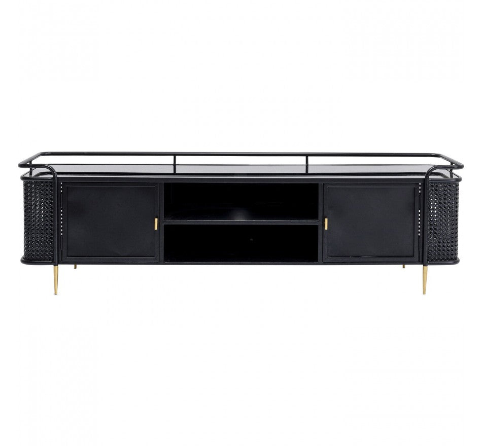 TV Board Fence Glass Steel Black