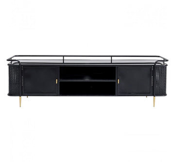 TV Board Fence Glass Steel Black