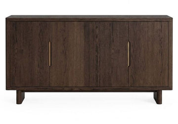 Dark wood cabinet with four doors on a white background