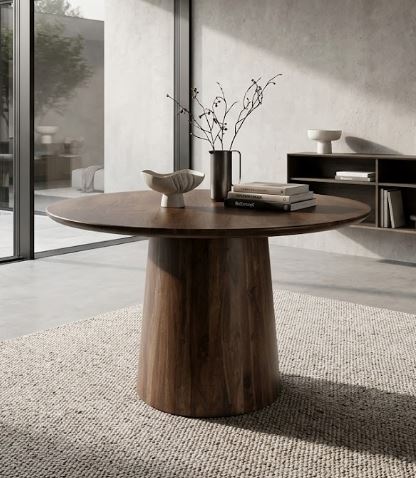 Rena Snow Walnut Central Round Dining Table
