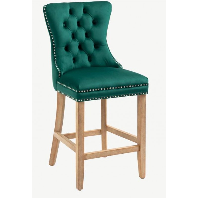 Saxon Green Bar Stool Oak Leg