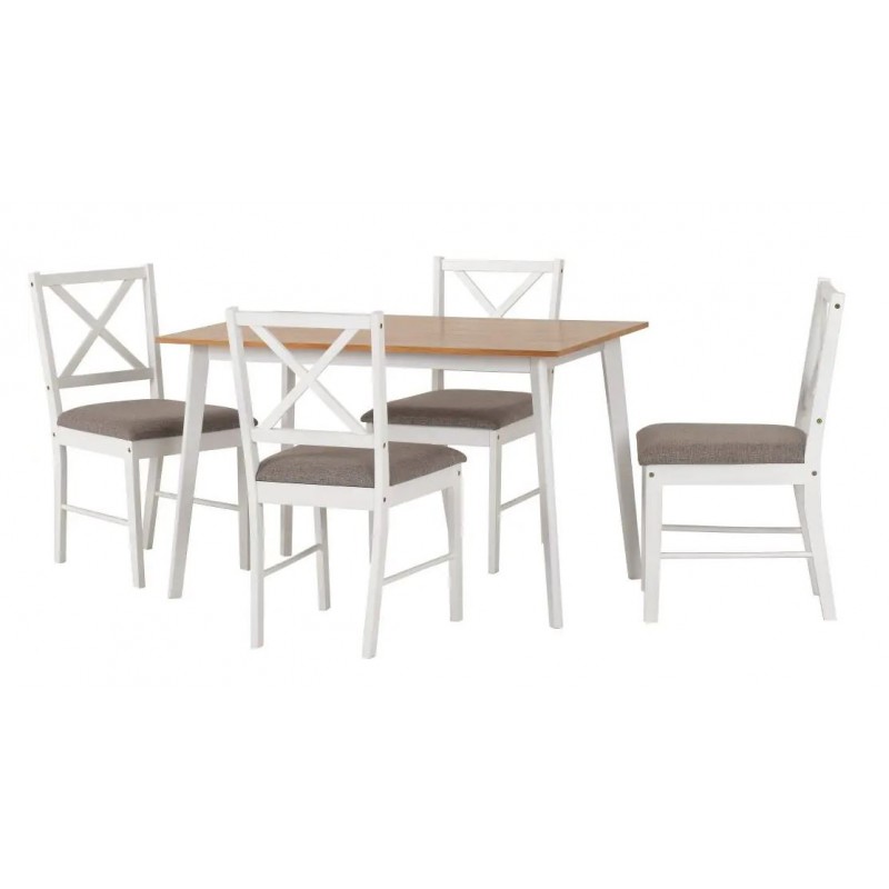 Display Model Balfour 1+4 Dining Set White/Oak Effect/Grey Fabric