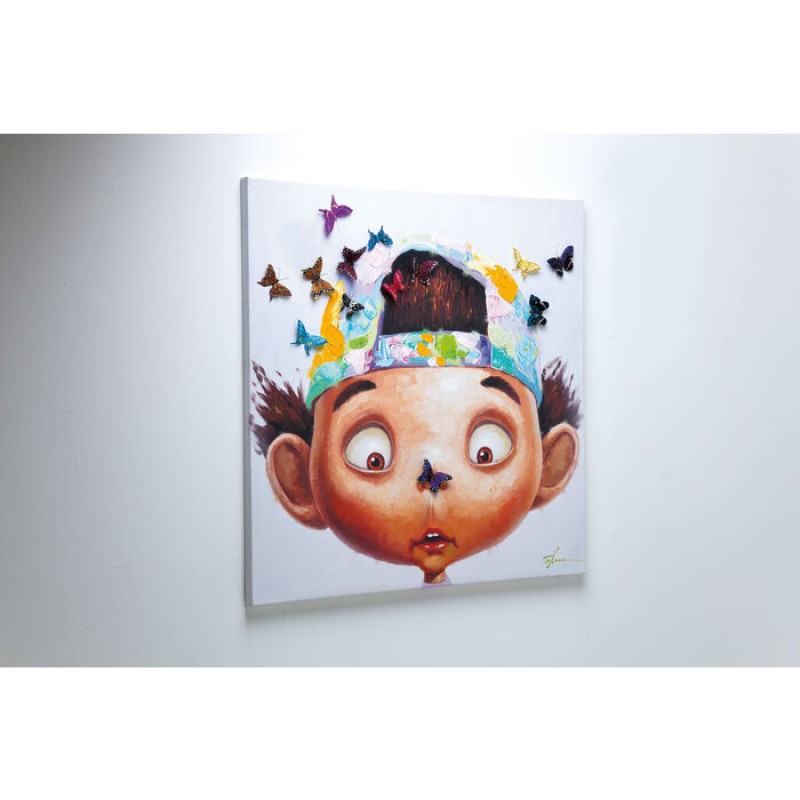 Picture Touched Boy with Butterflies 100x100cm