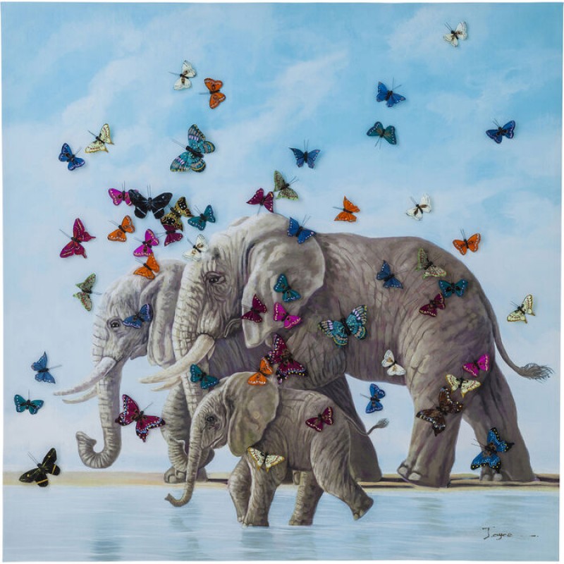 Picture Touched Elefants with Butterflies 120x120