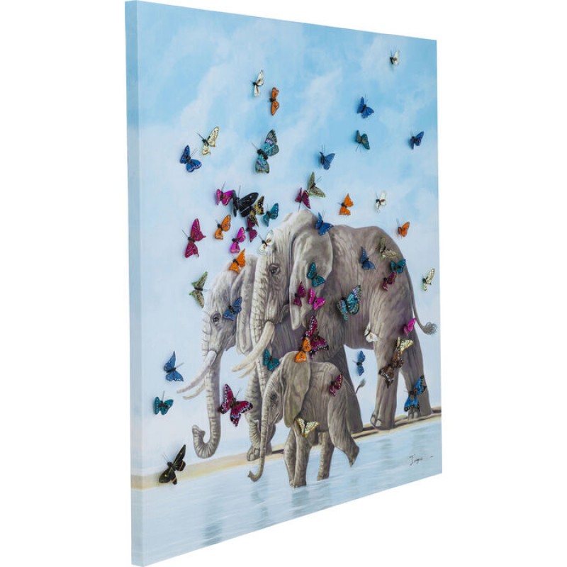 Picture Touched Elefants with Butterflies 120x120