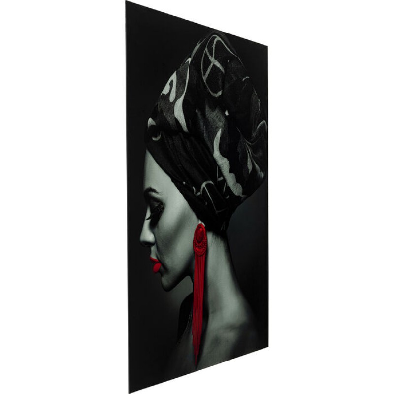 Picture Glass Lady Red Earring 80x120cm