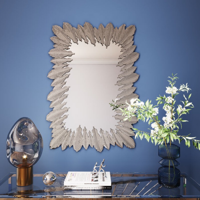 Wall Mirror Feather Dress Silver 49x69cm