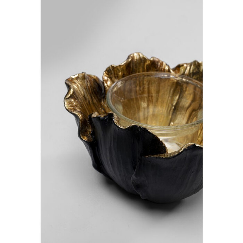 Tealight Holder Flower Bloom Black Gold Ø10cm