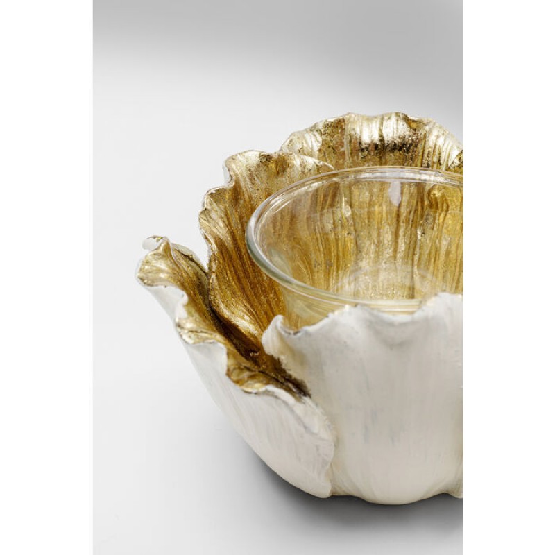 Tealight Holder Flower Bloom Cream Gold Ø10