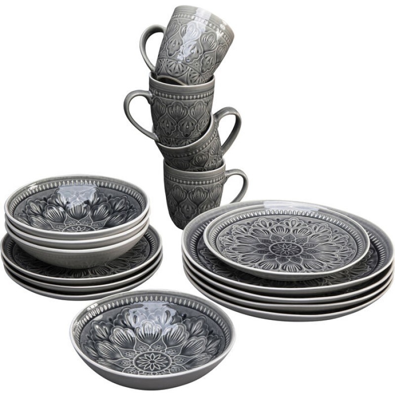 Dish Set Sicilia Mandala Grey (16-part)