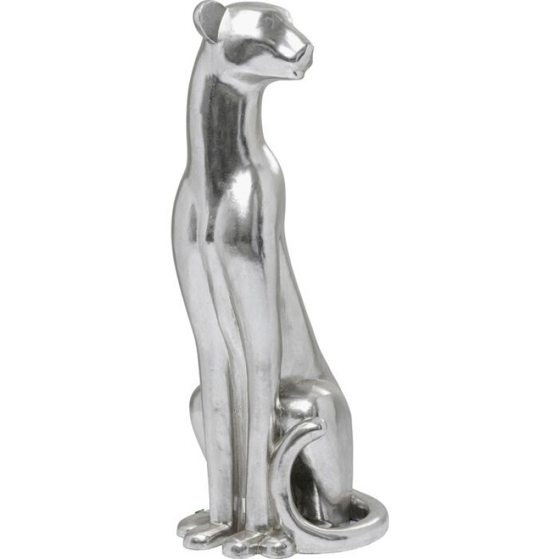 Deco Figurine Sitting Leopard Silver 150cm