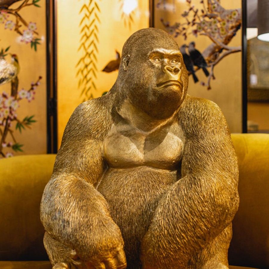 Side Deco Gorilla Figurine 76cm XL Gold Monkey