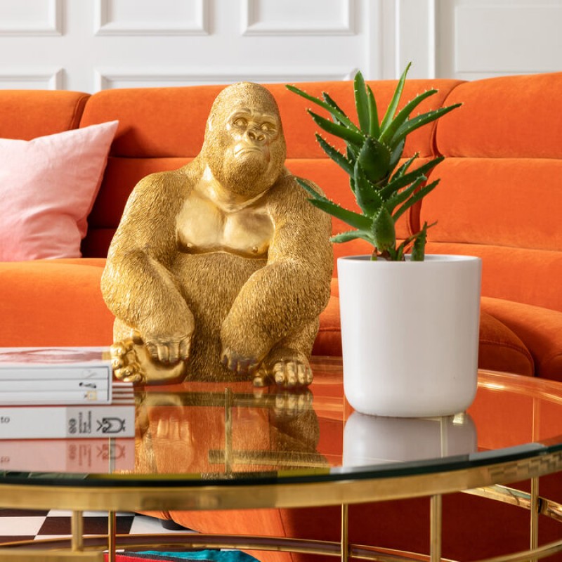 Deco Figurine Monkey Gorilla Side Medium Gold 39cm