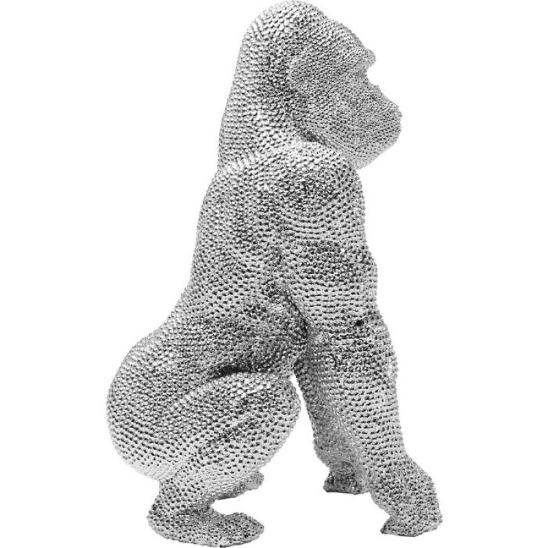 Deco Figurine Shiny Gorilla Silver 46cm