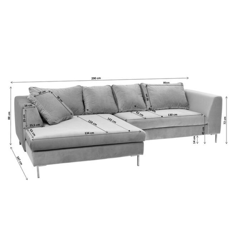 Corner Sofa Gianni Velvet Grey Right Black