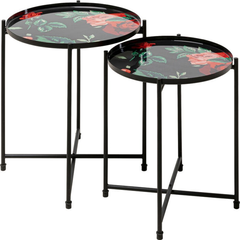 Side Table Flowers Garden Round (2/Set)