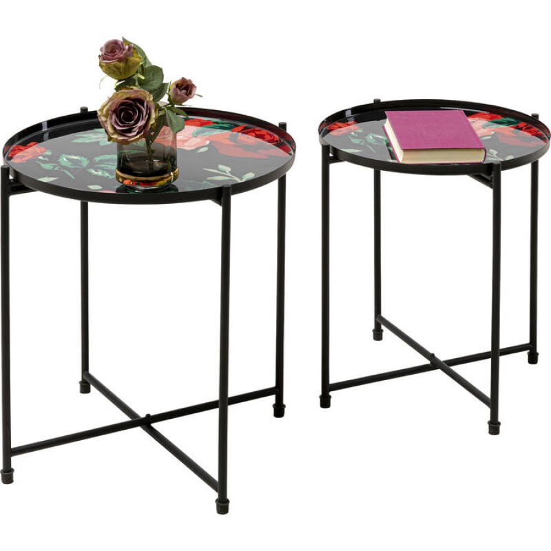 Side Table Flowers Garden Round (2/Set)