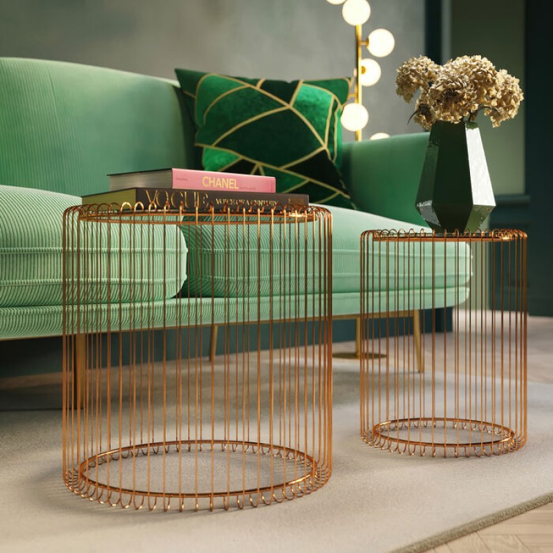 Side Table Wire Copper Ø44cm (2/Set)