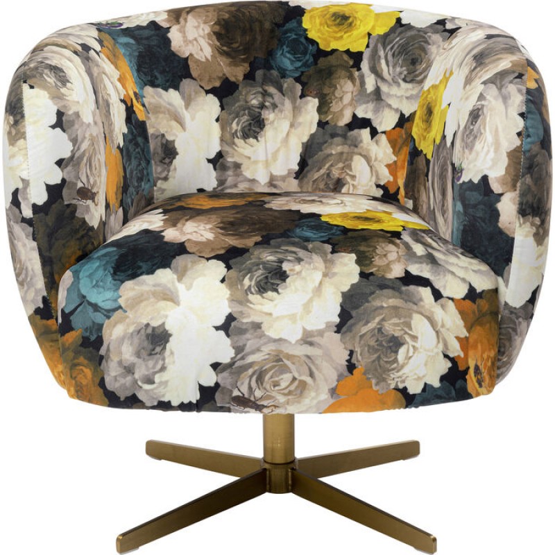 Swivel Armchair Peony Flower Yellow