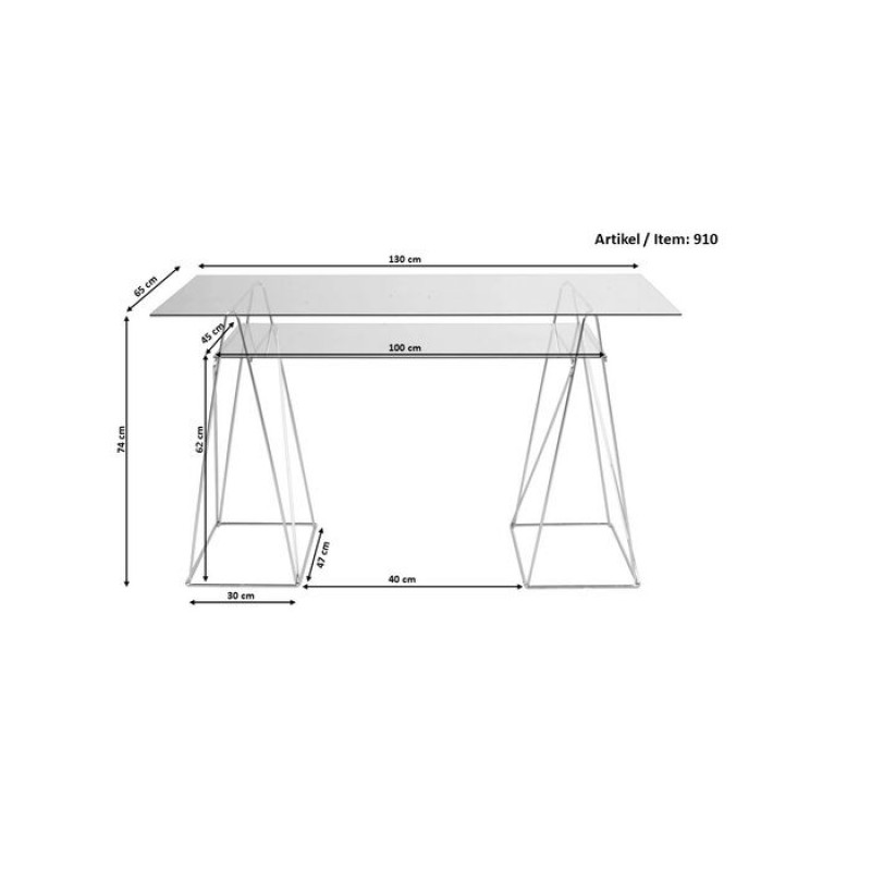 Table Polar Black 8mm tempered glass 135x65cm