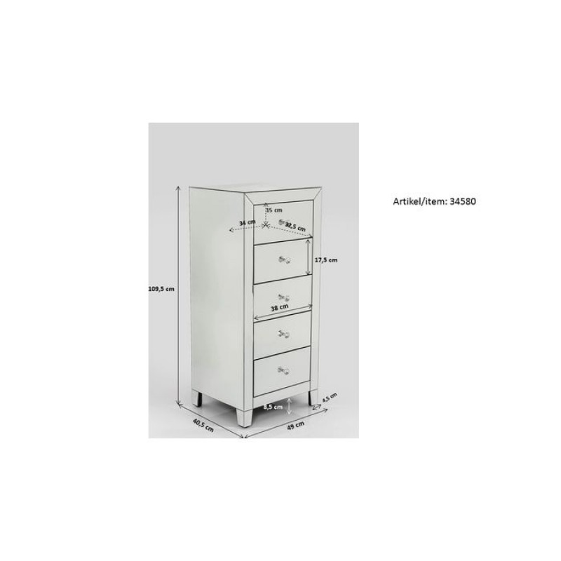 High Dresser Luxury Push 5 Drawers Grey