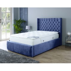 Nylasor Velvet Blue Buttoned Headboard 4ft Small Double Ottoman Bed