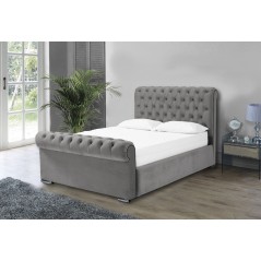 Otneros Velvet Grey 4ft Small Double Ottoman Bed